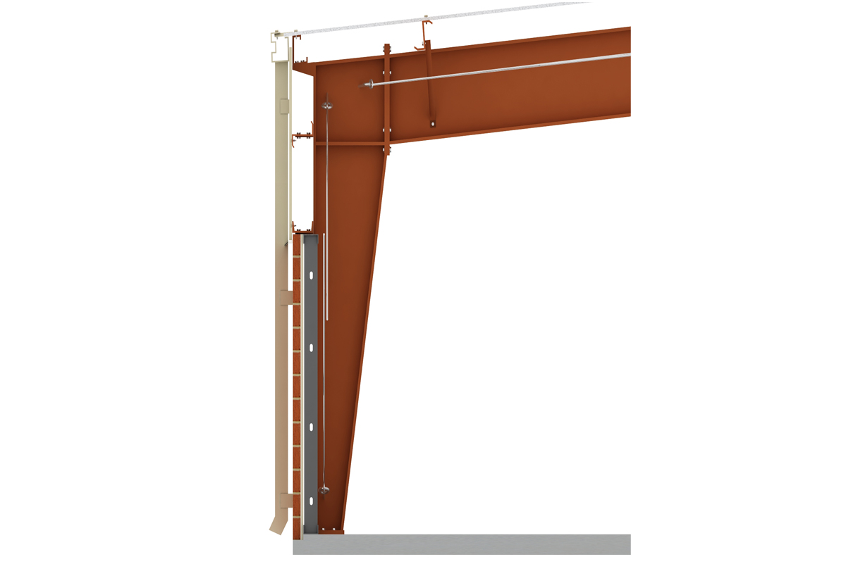 tapered column-bypass girt condition with sidewall open partially for studs and brick-1200