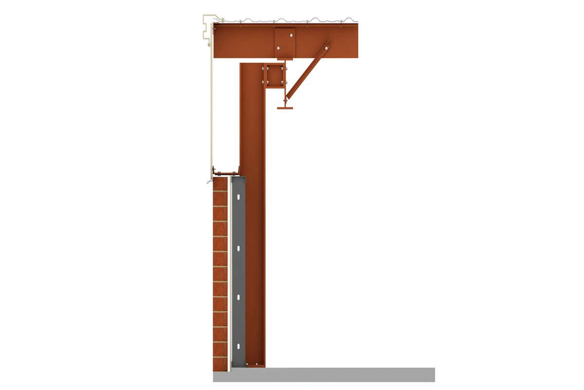 rigid frame endwall-bypass girt condition open partially for studs and brick-1200